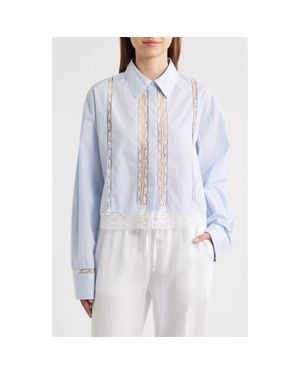 LoveShackFancy Delano Lace Panel Woven Shirt - Blue