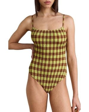 Damson Madder Lilbet Smocked One-Piece Swimsuit - Green