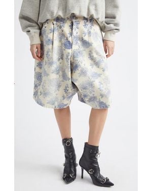 R13 Jesse Pleated Floral Denim Carpenter Shorts - Multicolor