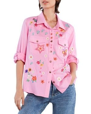 Billy T Sketchbook Embroidered Button-Up Shirt - Pink