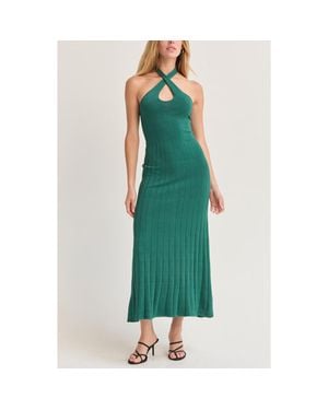 Crescent Halter Lurex Knit Midi Dress - Green