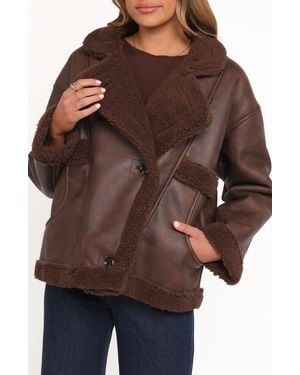 Petal & Pup Faux Leather & Faux Shearling Car Coat - Brown