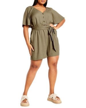 City Chic Brielle Belted Romper - Natural