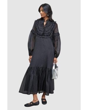 Warehouse Crinkle Stripe Frill Midi Dress - Blue