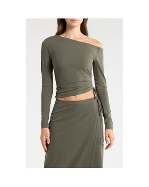 Mpg Cloud Off The Shoulder Drawstring Detail Top - Green