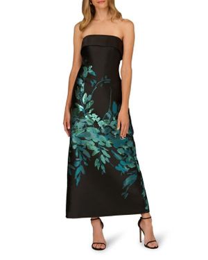 Aidan Mattox Metallic Floral Jacquard Strapless Gown - Green