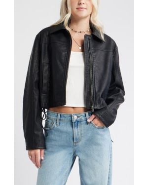 BP. Side Tie Faux Leather Moto Jacket - Black