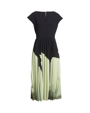 Jason Wu Watercolor Floral Pleated Matte Crepe A-Line Dress - Blue