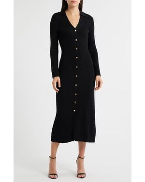 Julia Jordan Collar Long Sleeve Rib Maxi Sweater Dress - Black