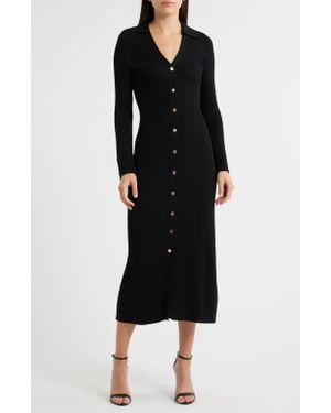 Julia Jordan Collar Long Sleeve Rib Maxi Sweater Dress - Black