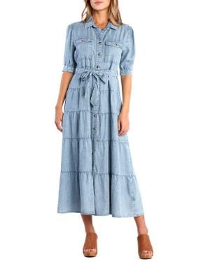Billy T Lyla Plaid Tiered Shirtdress - Blue