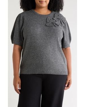 Cece Bow Appliqu Short Sleeve Sweater - Gray