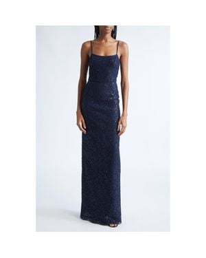 Michael Kors Sequin Corded Floral Lace Gown - Blue