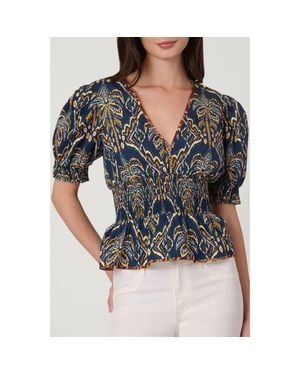 Shoshanna Balinese Palm Print Jocelyn Top - Gray