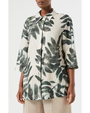 Marina Rinaldi Abetaia Leaf Print Linen Jacket - Green