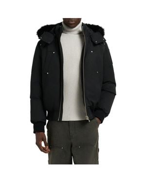 Moose Knuckles Original Genuine Shearling Trim Water & Wind Resistant 650 Fill Power Down Ballistic Bomber Jacket - Black