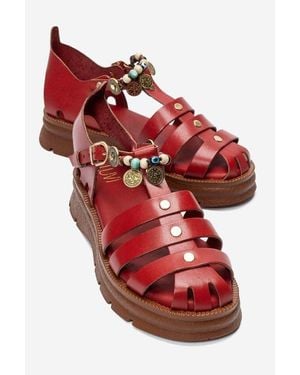 Forever & Always Shoes Solis Leather Beaded Sandal - Red