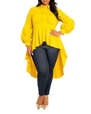 Buxom Couture High/Low Peplum Shirt - Yellow
