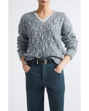 Eleventy V-Neck Cable Knit Sweater - Blue