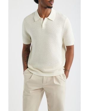 Open Edit Texture Knit Polo Top - Natural