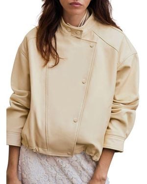 Mint Velvet Leather Cropped Pilot Bomber Jacket - Natural