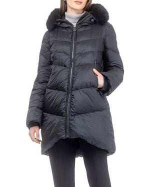 Gorski Apres-Ski Chevron Long Parka With Detachable Toscana Lamb Hood Trim - Black