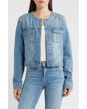 Hidden Jeans Collarless Denim Trucker Jacket - Blue