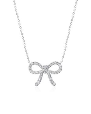 Crislu Fairy Tale Pavé Cubic Zirconia Bow Pendant Necklace - Blue