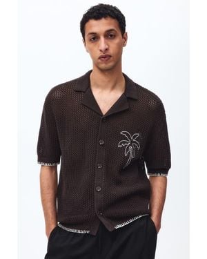 H&M Relaxed Fit Hole-Knit Resort Shirt - Black