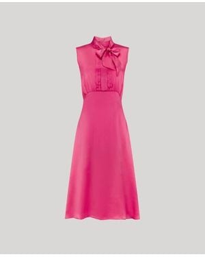 Really Wild Clothing Celeste Liberty Silk Satin Tie Neck Dress - Pink