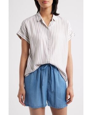 Beach Lunch Lounge Kenzie Stripe Short Sleeve Button-Up Shirt - White