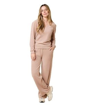 Softies Vintage Velvet V-Neck With Wide Leg Pant - Natural