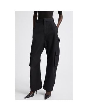 Balenciaga High Waist Wool Barrel Leg Cargo Pants - Black