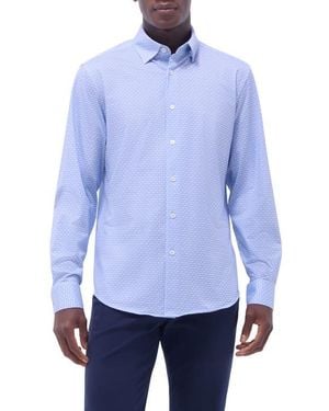 Bugatchi Jules Ooohcotton Grid Check Button-Up Shirt - Blue
