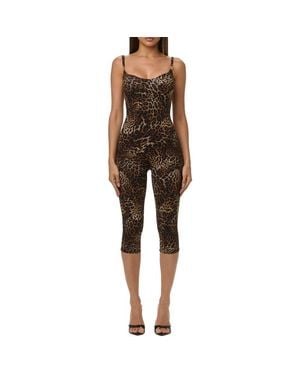 Naked Wardrobe Leopard Print Capri Jumpsuit - Brown
