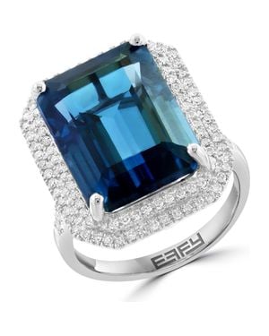 Effy 14K London Topaz Diamond Double Halo Statement Ring - Blue