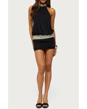 Edikted Beaded Backless High Neck Minidress - Black