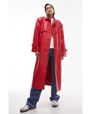 TOPSHOP Long-line Faux Leather Trench Coat - Red
