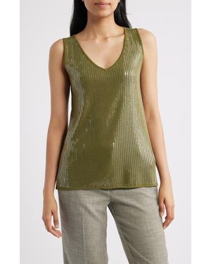 Anne Klein Double V-Neck Sweater Tank - Green
