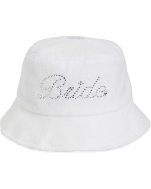 BRIDEMERCH Bride Rhinestone (Reversible) Bucket Hat - White