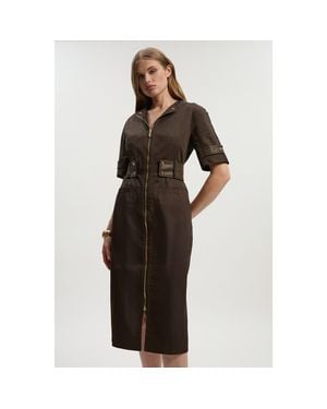Karen Millen Cotton Utility Midi Dress - Brown