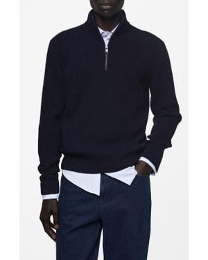 Mango Mock Neck Quarter Zip Sweater - Blue