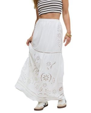 Raffya Georgina Lace Paneled Maxi Skirt - White