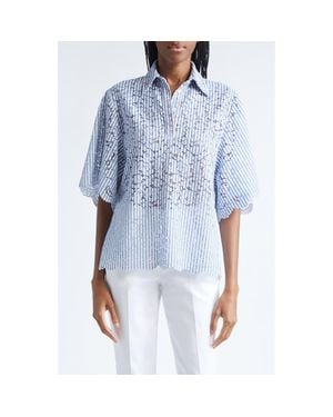 Michael Kors Stripe Floral Lace Shirt - Blue