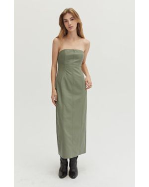 Crescent Faux Leather Tube Midi Dress - Green