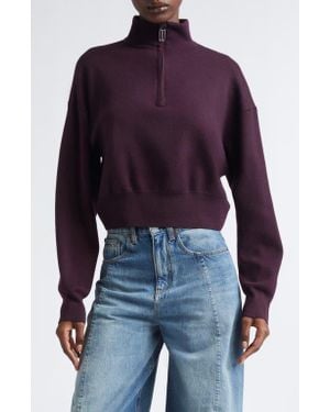 Victoria Beckham Merino Wool Blend Interlock Half Zip Sweater - Purple