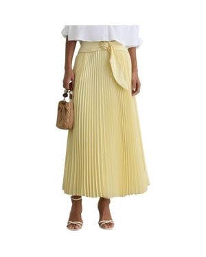 Reiss Amelie Belted Pleated Skirt - Yellow
