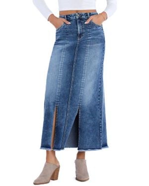 Wash Lab Denim Double Front Slit Denim Maxi Skirt - Blue