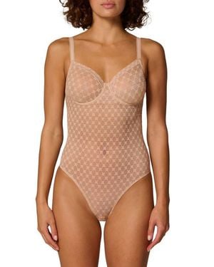 Simone Perele Plume Embroidered Underwire Shaping Bodysuit - Brown