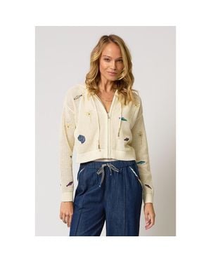 Central Park West Eden Palm Tree Mesh Cardigan - Blue